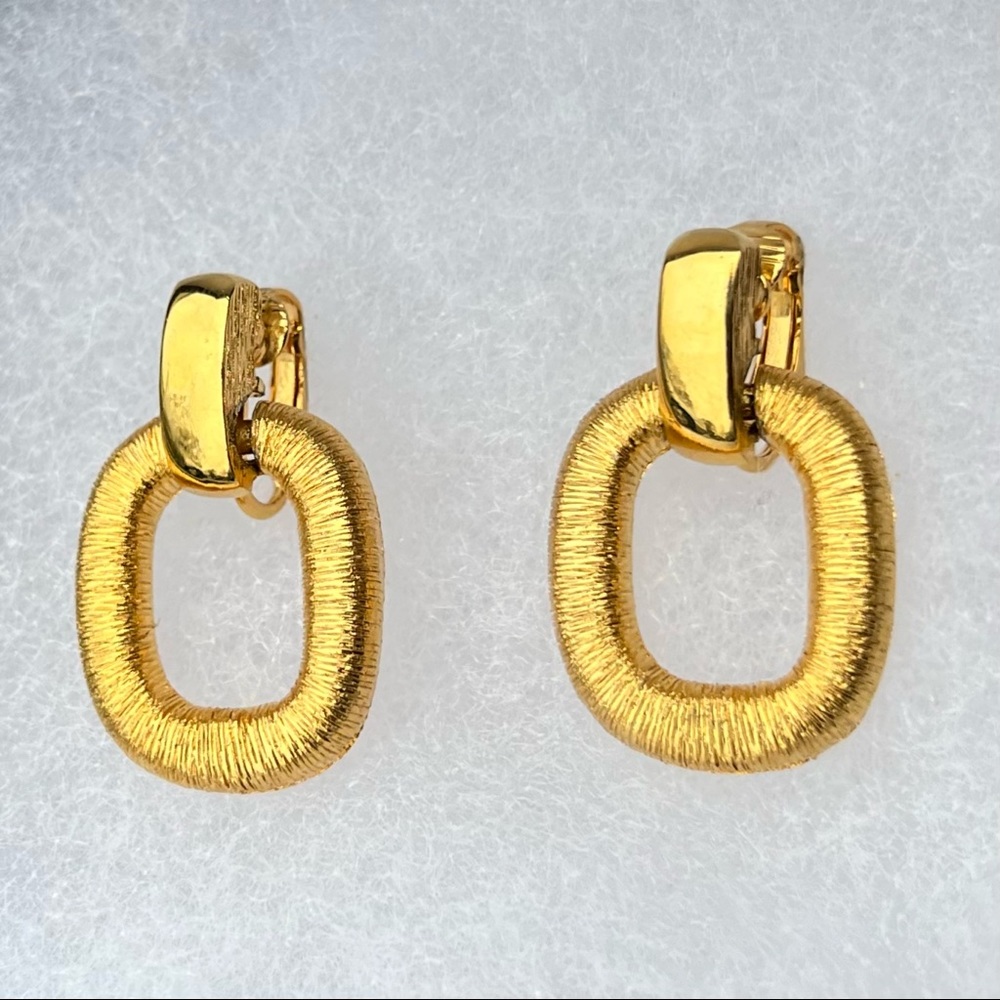 Gold Clip Rectangular Earrings Lightweight Comfor… - image 2